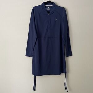 Solbari UPF 50+ 1/4 Zip Long Sleeve Dress Navy XL Cinched Sides Stretch Beach